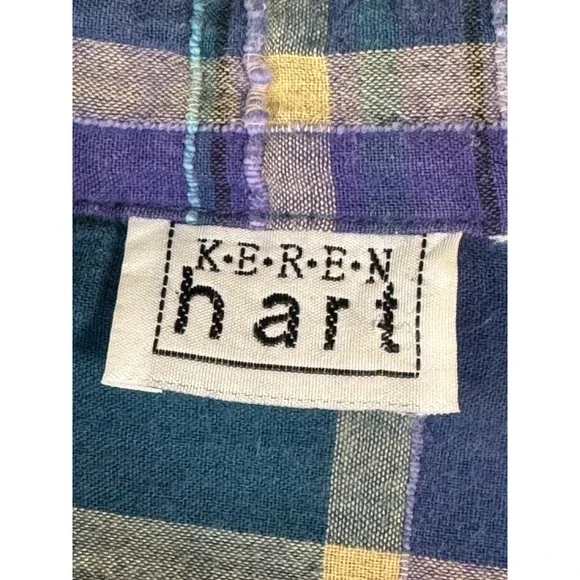 Keren Hart Plaid Button Down Shirt Womens L Purple Teal Western Flannel - Picture 2 of 5
